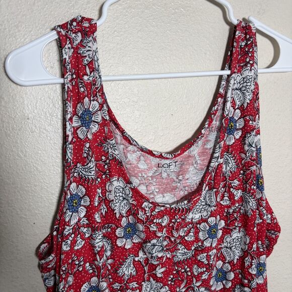 LOFT Tank Top Women's XL Round Neck Red Floral Boho Sleeveless Casual Shirt - Picture 2 of 8